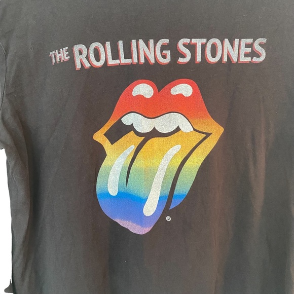 Bluenotes Official The Rolling Stones rainbow tongue lips long sleeve black top - Picture 2 of 6